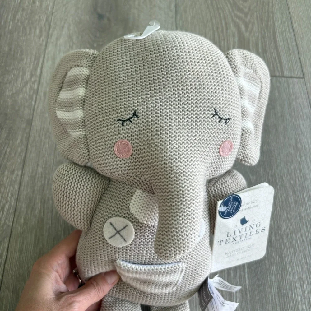 NWT Living Textiles Gray‎ Knitted Theodore Elephant Plush Toy Stuffed Animal